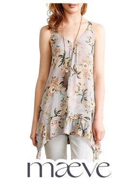 Maeve | Anthropologie Magda Floral Ruffle Tank Top Asymmetrical Blouse - XS